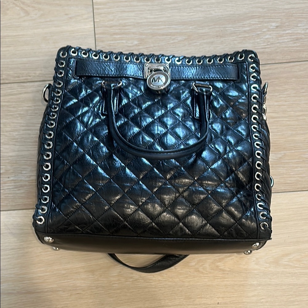 Michael Kors Black Quilted Hamilton  Tote with Chain Detail